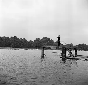 The Duke of Edinburgh reviews the canoes of the Boys Clubs of London at The Serpentine