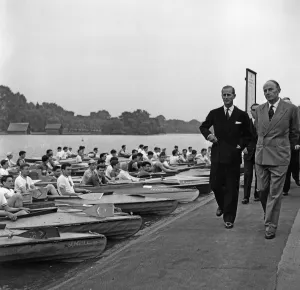 01254 Prints: The Duke of Edinburgh reviews the canoes of the Boys Clubs of London at The Serpentine
