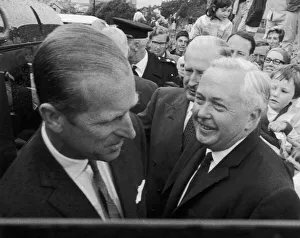 The Duke of Edinburgh seen here chatting with Labour Leader Harold Wilson outside his
