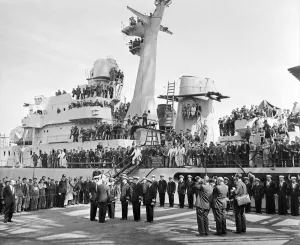 Ceremony Prints: The Duke of Edinburgh is at Vickers Armstrongs yard at Barrow-in-Furness to lay the keel