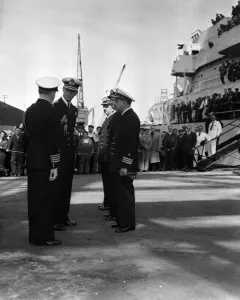 01254 Prints: The Duke of Edinburgh is at Vickers Armstrongs yard at Barrow-in-Furness to lay the keel