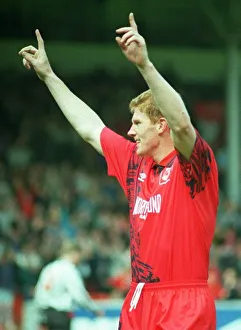 Duncan Shearer Aberdeen football player celebrates after scoring his 2nd goal against