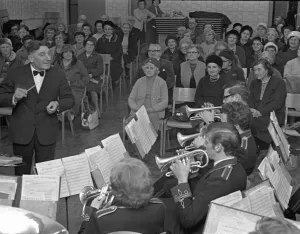 The Dunchurch Silver Band entertaining old people at the Claremont Centre in Rugby