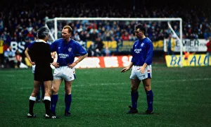 Dunfermline Athletic versus Rangers: Referee talks to John Brown Graham Roberts in