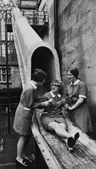 Nurses Prints: This Dunford Group escape chute is being demonstrated by nurses at Matfen Hall