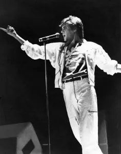 Duran Duran lead singer Simon Le Bon performing on stage at Brighton conference centre