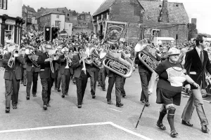 Brass Prints: Durham Miners Gala - Horden Colliery band and banner in the Gala parade