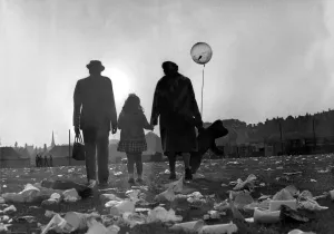 Durham Miners Gala - The partys over - a family make their way home after the gala