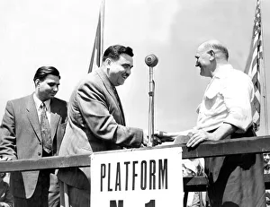 Public Speaking Prints: Durham Miners Gala - Sam Watson welcomes two Russian miners to the platform