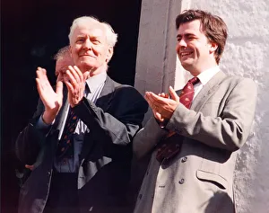 Durham Miners Gala - Tony Benn and Steve Hughes watch the parade pass by