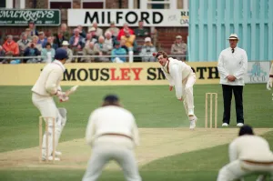 Somerset Prints: Durham v Somerset. Durham left arm paceman Simon Brown sends down another delivery as