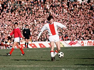 Dutch football star Johan Cruff of Ajax Amsterdam on the ball February 1972