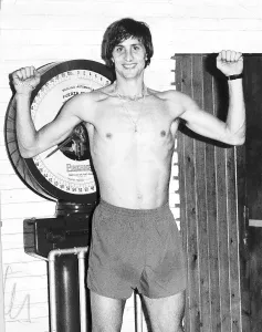 Dutch footballer Johan Cruyff in the dressing room of the Barcelona team after a Training