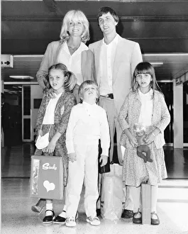 Dutch footballer Johann Cruyff with his wife Danny and their three children on the way to