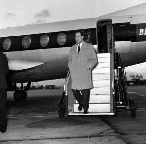 Dutch magician Fred Kaps arriving at Heathrow Airport before his appearance before forty