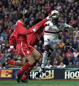 Heading Prints: Dwight Yorke Manchester United scores against May 1999 Liverpool at Anfield