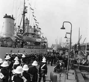 Dockyard Prints: Earl Mounbatten at the ceremony to hand over the warship HMS Marriner to the Burmese Navy