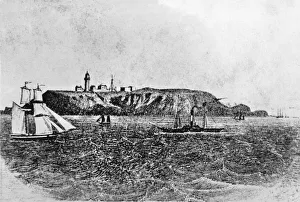 Lighthouse Prints: Early 19th Century engraving of Flat Holm Island (Ynys Echni) Circa 1840