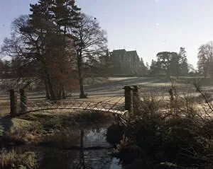 Images Dated 6th December 1998: The early morning frost covers the bridge and grounds of Chateau Impney Hotel, Droitwich
