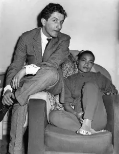 Armchair Prints: Eartha Kitt and John Hayman with whom the arrived at the London Colliseum for rehearsal