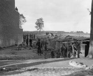 Earthwork defences and bomb proof shelters being built by the Belgians