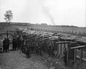 Earthwork defences and bomb proof shelters built by the Belgians