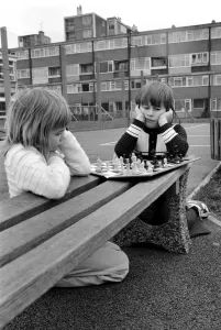 Chess Prints: East End Kids Chess Congress: Practising in the playground in Stepney L / R 7-year-old