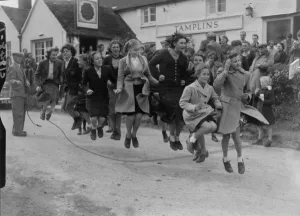 Easter custom at Alciston, Sussex - skipping in the streets to make the crops grow