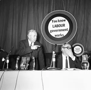 Suits Prints: Economics minister George Brown (right) looks surprised as Prime Minister Harold Wilson