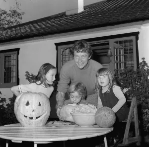 Customs And Prints: Ed Bishop with children and pumpkin October 1971 Ed Bishop Actor