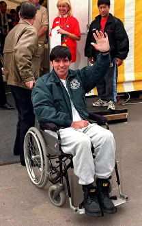 Stuntman Prints: Eddie Kidd at the childrens party in Battersea Park July 1997 Eddie was paralaysed after