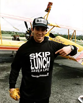 Eddie Kidd dare devil stunt rider orbited the M25 harnessed to the wings of a Stearman