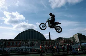 Trick Prints: Eddie Kidd Stuntman practices his motorcyling jump skills