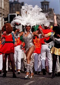 Edinburgh Prints: Edinburgh festival aug 1998 edinburgh festival parade a samba dancer dances in