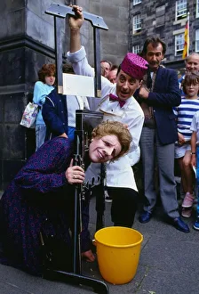 Edinburgh Festival August 1988 Gerry Connolly as Margaret Thatcher being beheaded