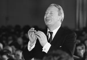 Edward Heath conducts Christmas carol singing at a Broadstairs, Kent