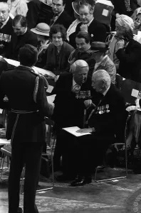 00007 Prints: Edward Heath & Harold Macmillan attend a service in honour of the Queen Mother