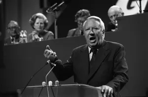 Edward Heath speaks at Conservative conference 1978 with Margaret Thatcher