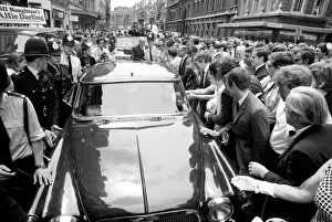 Edward Heath after his Victory: Edward Heath in his car as crowds mass round him in