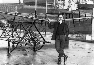 00071 Prints: Edwin Alliott Verdon Roe and his Aeroplane -The 1st man lifting machine built in England
