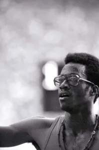 Edwin Moses, USA (943) winner of 400m hurdles final after the race