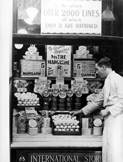 War And Prints: Eggs at a well stocked Bristol grocery store during the Second World War Circa