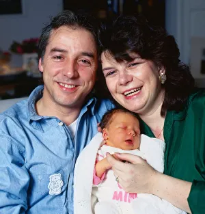 Elaine C Smith actress January 1989 with husband Bob and baby daughter