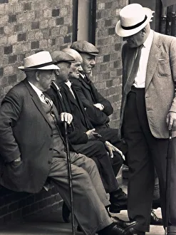 Old People Prints: Five elderly men chatting in Trinity Street, Coventry. 30th June 1966