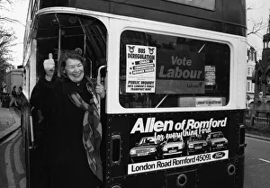 00046 Prints: Election General Glenda Jackson boarding a bus in Highgate to protest about bus