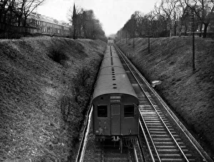 00367 Prints: An electric train running through the suburbs of Newcastle on 3rd Mary 1958