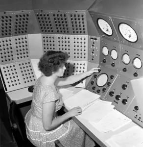Electronics Prints: Electronics Computers: Girl operators working at the control panels of Bristol Aircraft