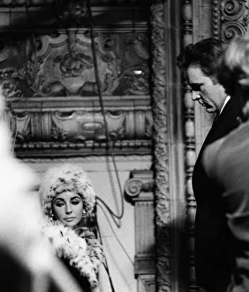Elizabeth Taylor Feb 1963 and Richard Burton at TV Studios rehersing a programme for St