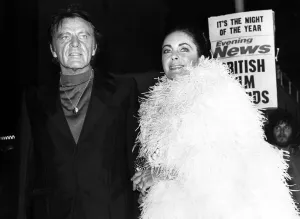 Caucasian Prints: Elizabeth Taylor and Richard Burton arrive at the Evening News Briitish Film Awards in