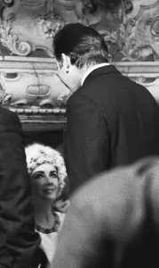 Elizabeth Taylor and Richard Burton on the television set where Richard is filming a
